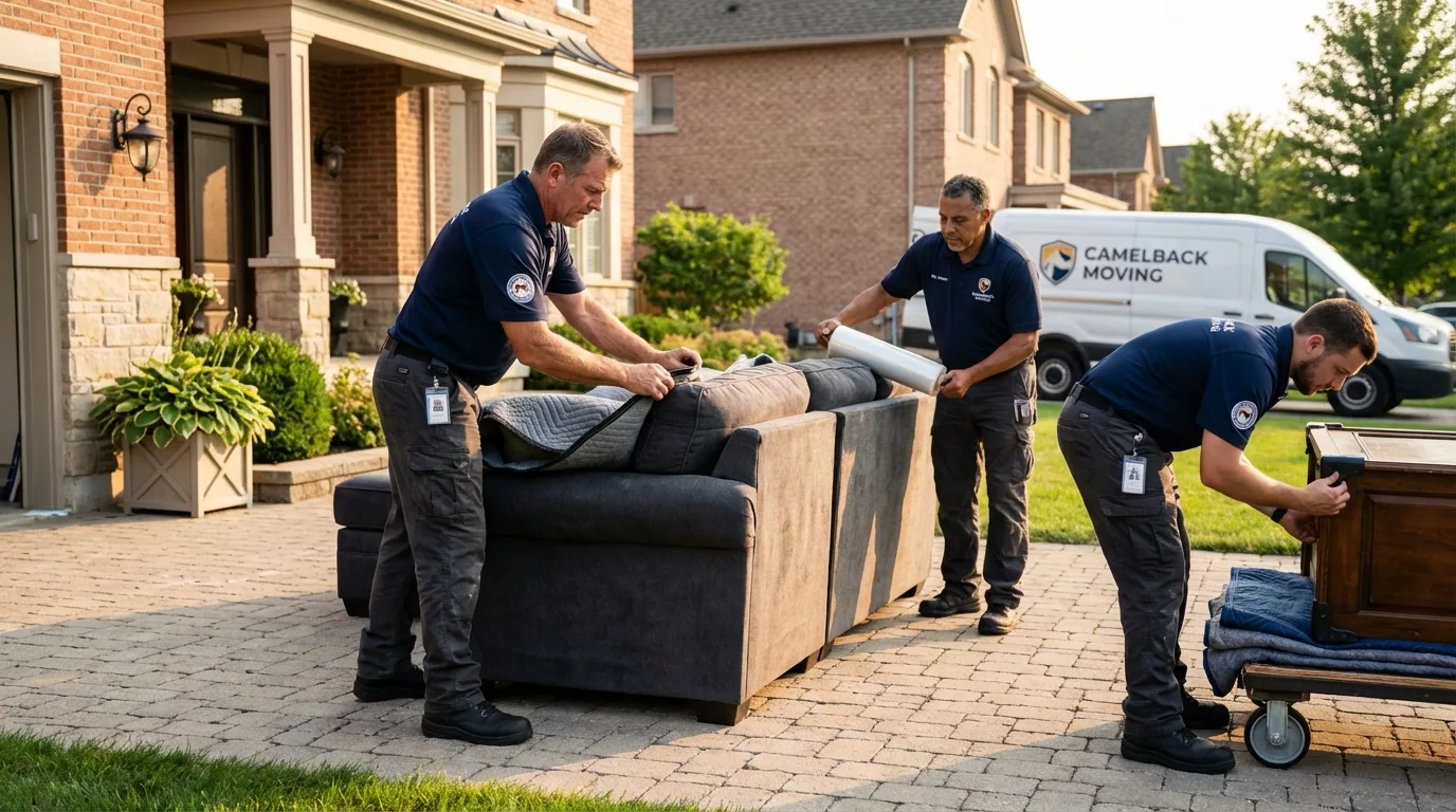 Large estate moving crew wrapping furniture in Blossom, TX