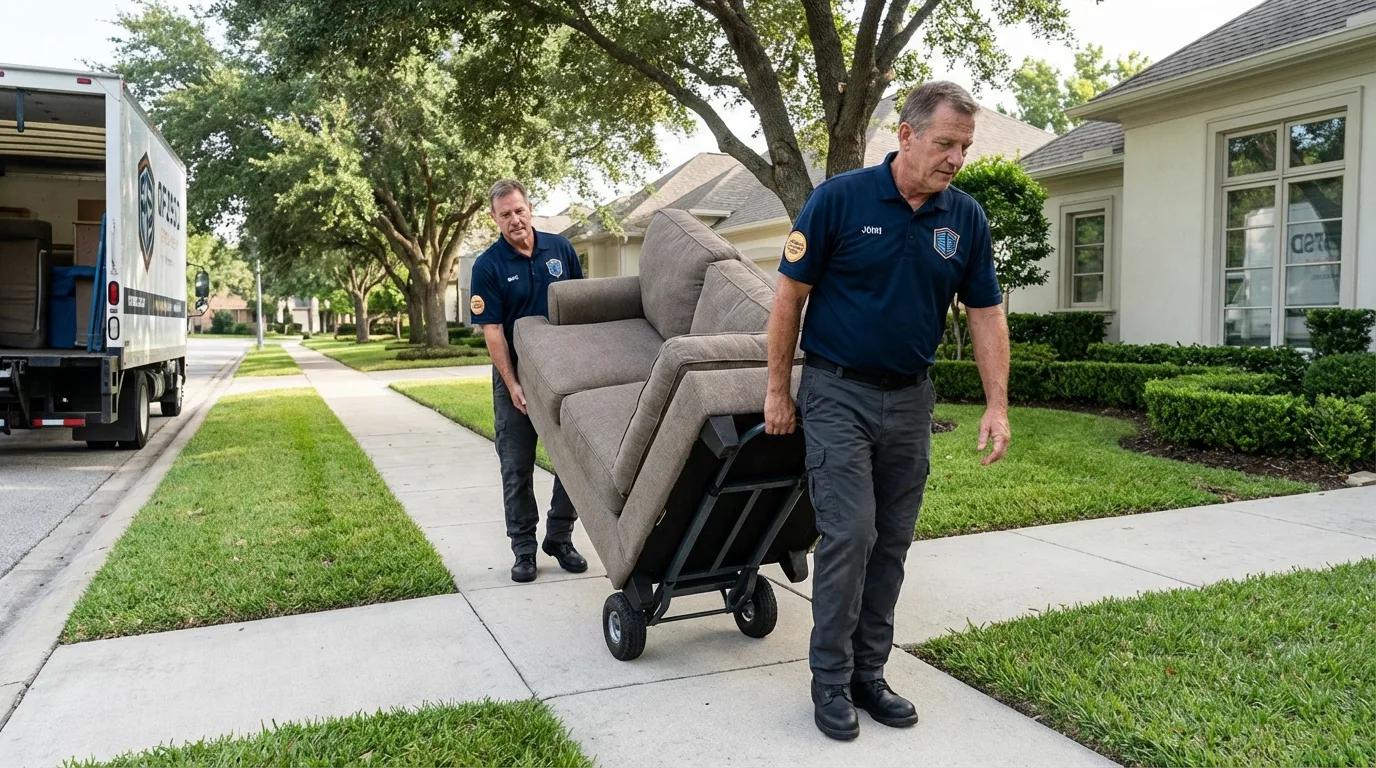 Local residential moving crew loading furniture in Blossom, TX